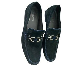 Donald Pliner Dacio navy suede loafer silver horse bit size 14 excellent
